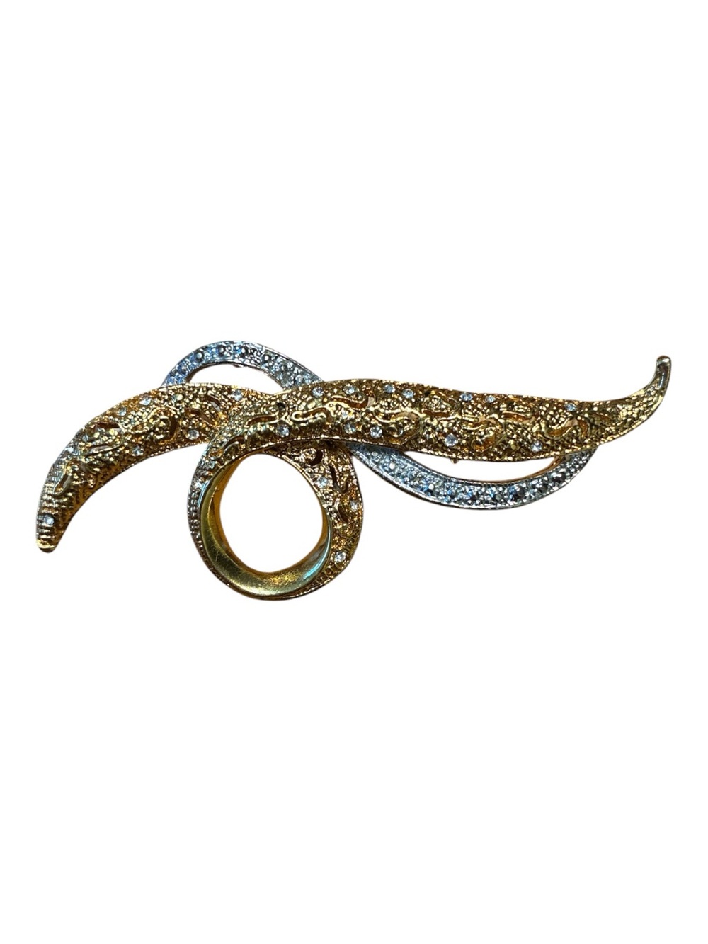 Avon Two Tone Elegant Crystal Swirl Brooch